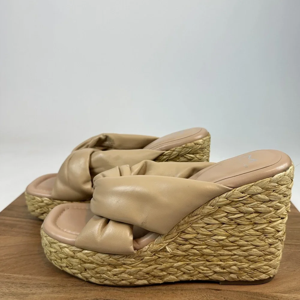 Womens Marc Fisher LTD Navina Slip On‎ Nude Leather Espadrille Wedges Size 10 M